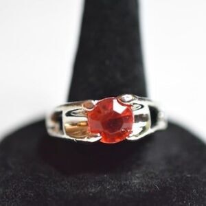Cherry Red  Crystal Stone Silver Tone Art Deco Band Size 8 Statement Party Ring